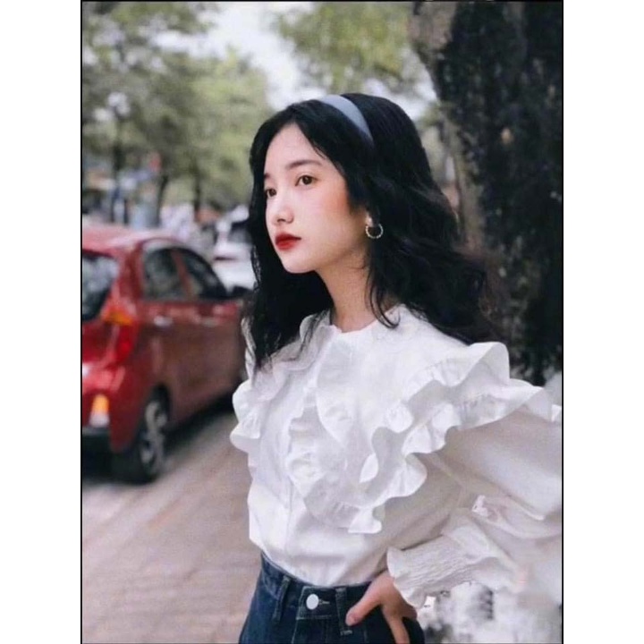 Áo sơ mi trắng nữ cổ bèo tay bồng bo chun tiểu thư form rộng vừa đi chơi đi làm năng động trẻ trung ASM03
