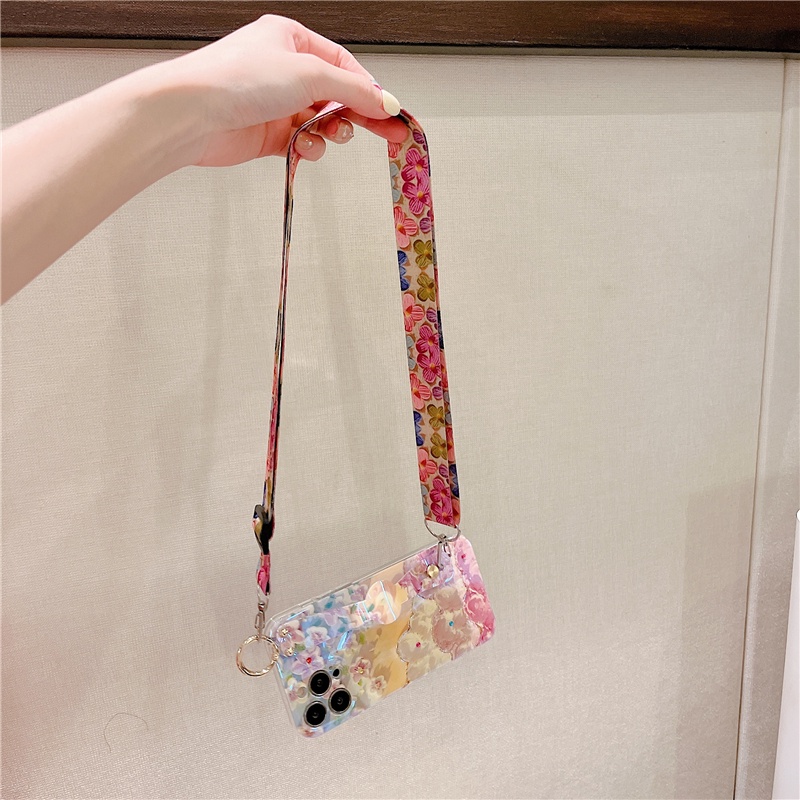 Ốp Điện Thoại Họa Tiết Hoa Có Dây Đeo Cho iPhone 12 13 11 Pro Max 13 Mini 7 8 Plus SE 2020 2022