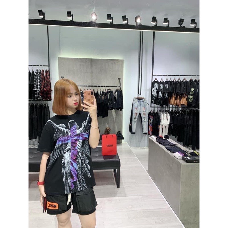 Áo Phông Tay Lỡ 100% Vải Cotton Phong Cách Ulzzang In Hình Thập Giá Xanh Cực Chất