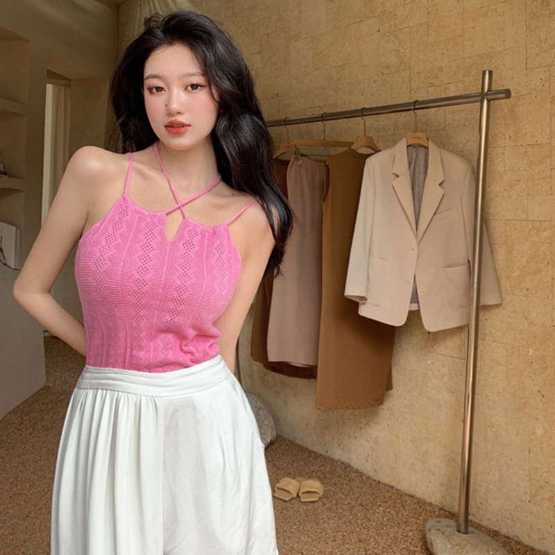 Áo Croptop Dệt Kim Sát Nách Cổ Yếm Thời Trang Cho Nữ