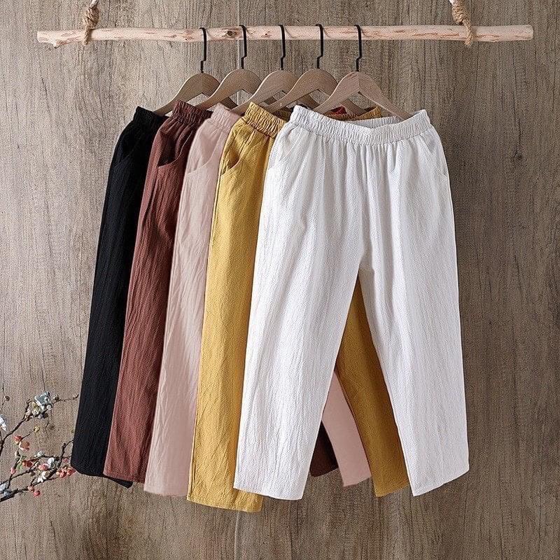 Quần baggy nữ chất đũi xước cạp chun lưng cao hottrend Junnie Closet