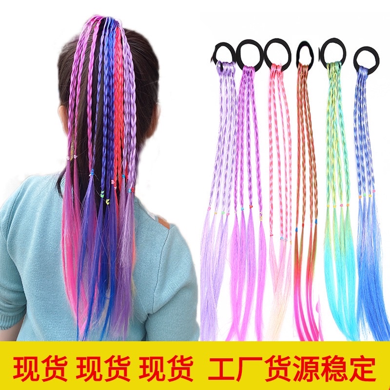 Tóc giả tết đuôi ngựa nhiều màu sắc dành cho trẻ em loại 4 nhánh Tết nhỏ