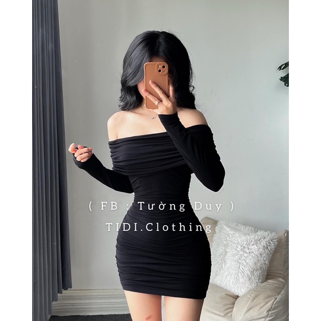 Đầm Body Trễ Vai Tay Dài Thun Lụa Mềm Mịn D16 - Colory Shop