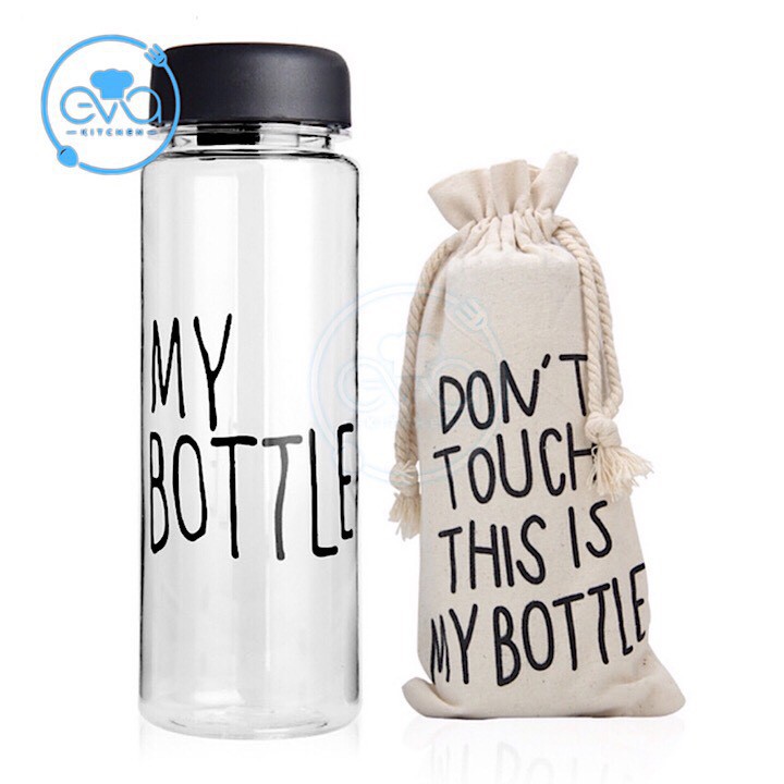 Bình Nước Thủy Tinh In Chữ Kèm Túi Vải Đựng My Bottle Nhiều Màu 500ml