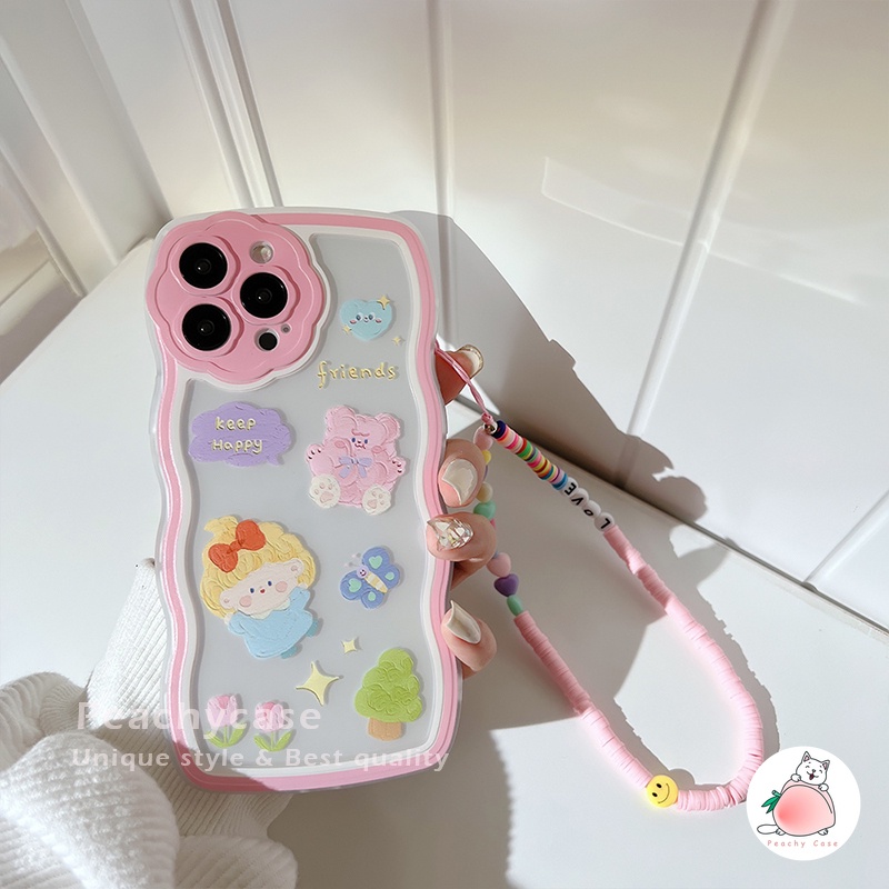 Ốp Điện Thoại TPU Mềm Hình Trái Tim / Gấu Có Dây Đeo Tay Chuỗi Hạt Cho iPhone 13 12 11 Pro Max Xr Xs Max X 7 8 Plus Se 2020