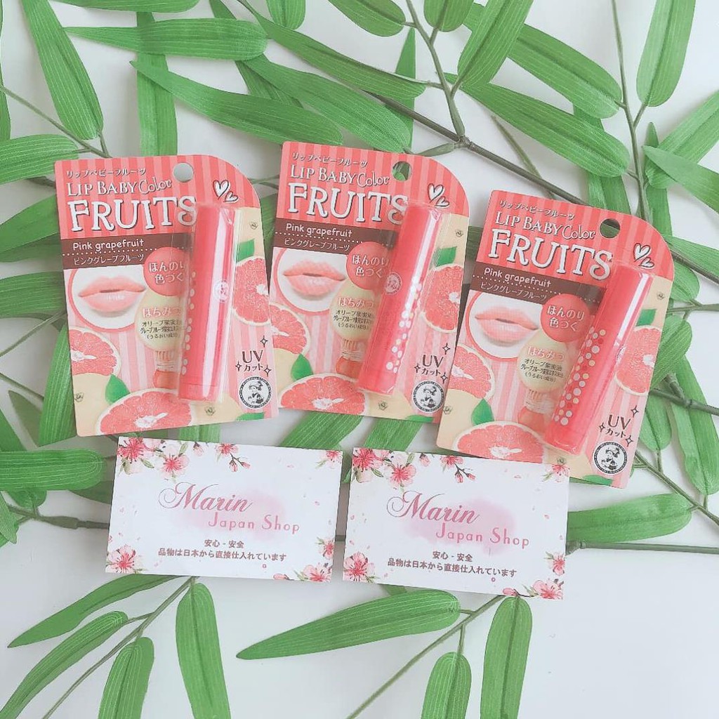 (SALE) Son dưỡng ẩm môi màu hồng, màu đỏ cam Mentholatum Lip baby Fruit vị Dâu và cam  Nhật Bản