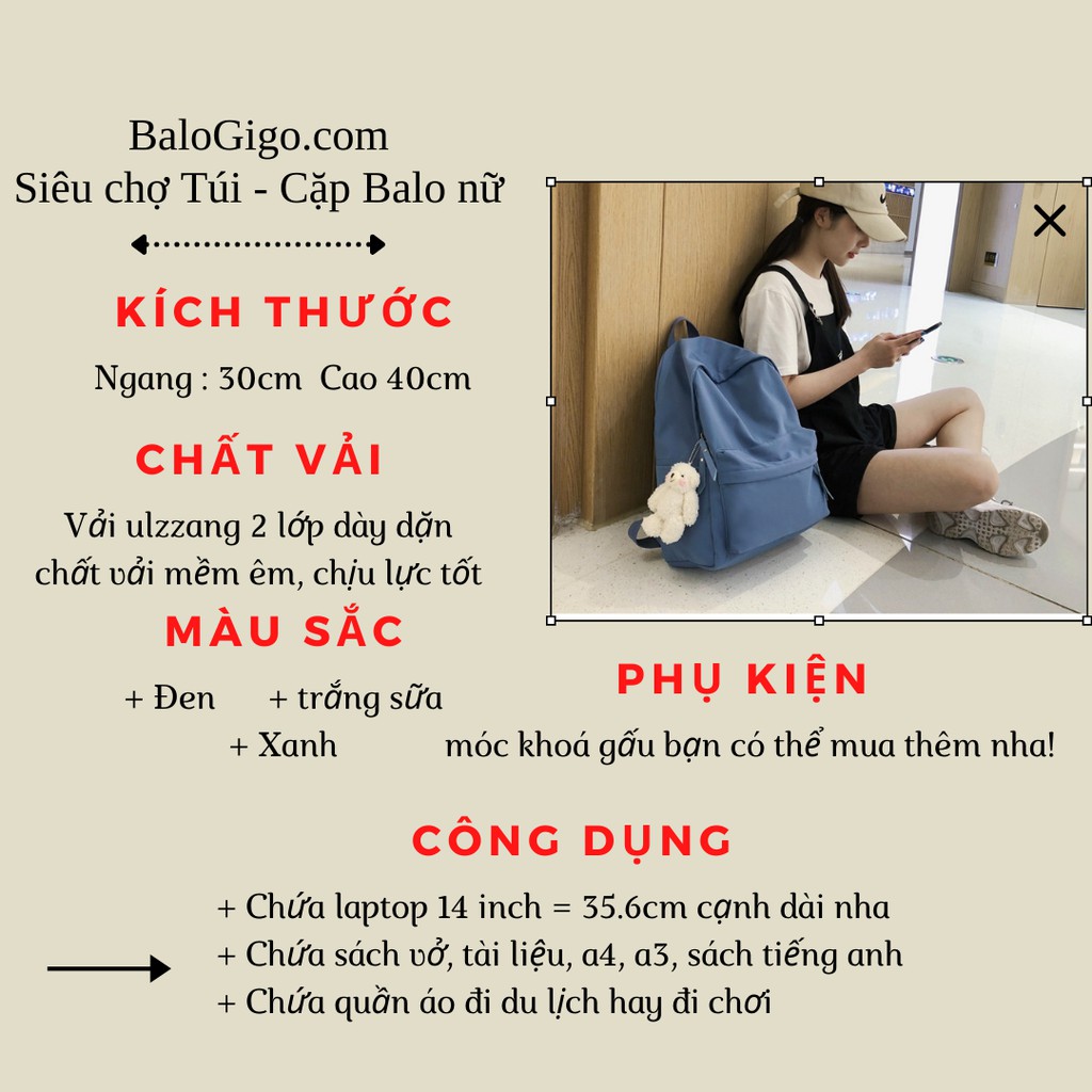 Balô ulzzang basic đơn giản siêu đẹp ( không móc khóa) G283 - BaloGigo