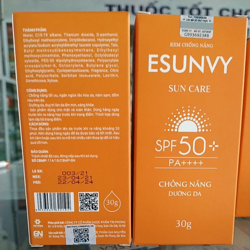 Combo2 túyp Kem chống nắng Esunvy Care SPF50+ bảo vệ dưỡng da không gây nhờn bóng