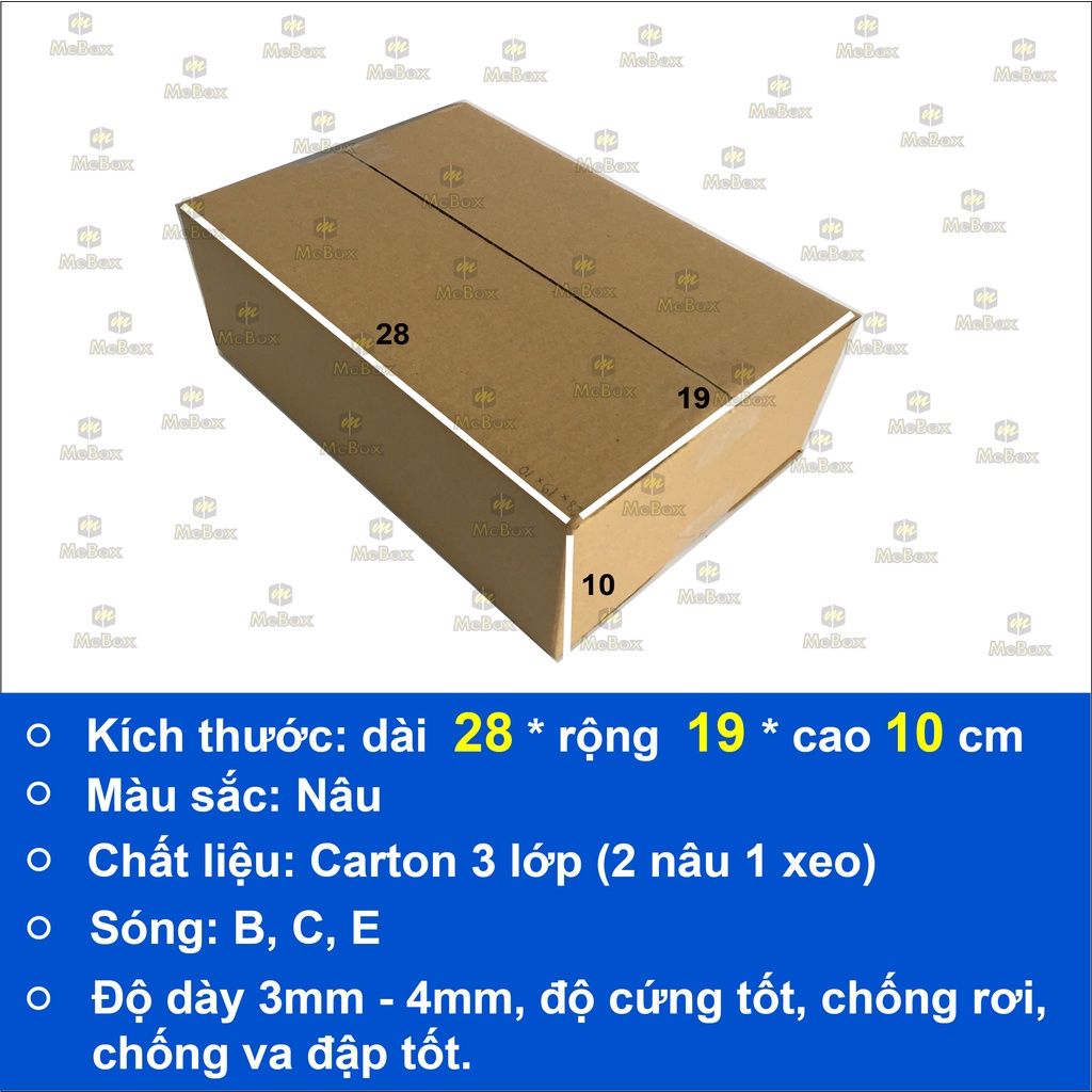 Hộp carton 28x19x10 gói hàng trơn dán đẹp