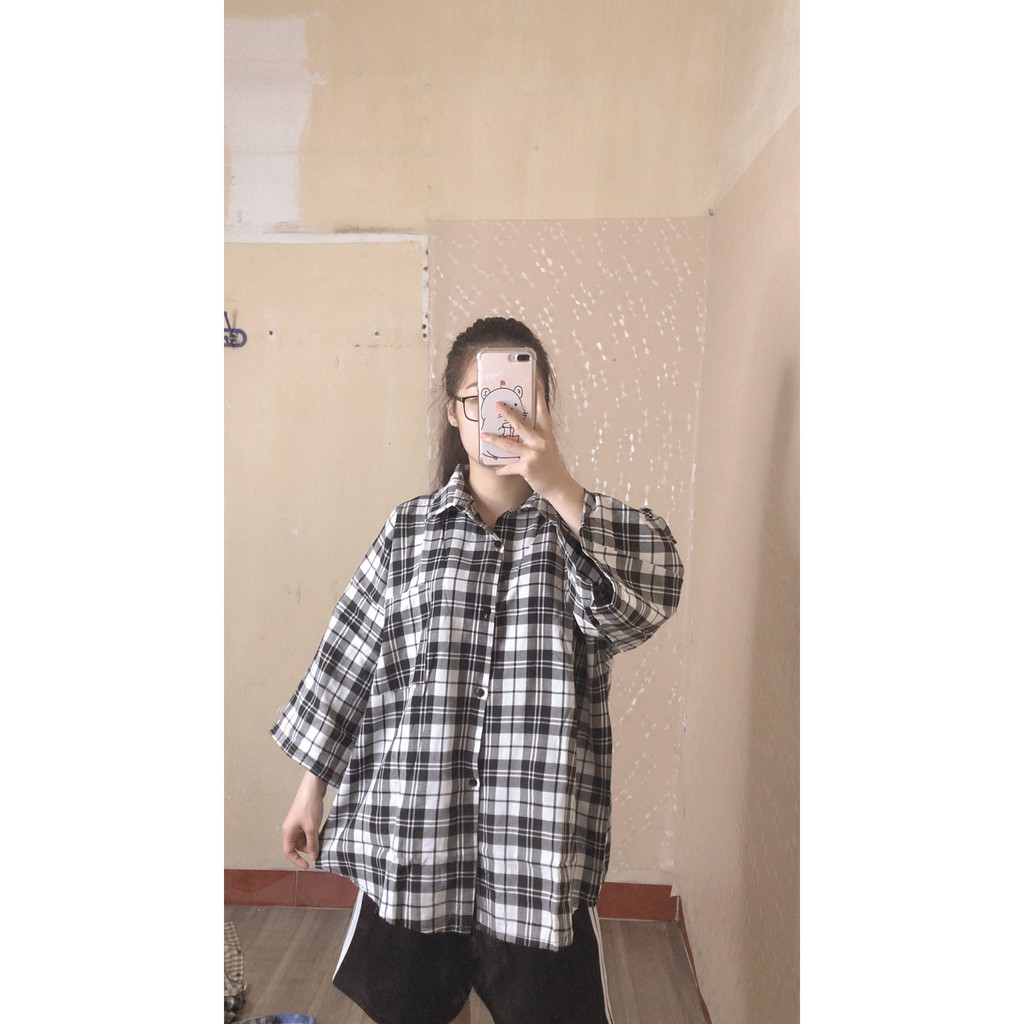 Áo khoác nhẹ kiểu dáng sơ mi kẻ cộc tay form rộng unisex thời trang hàn quốc_xuongmaythuhien | BigBuy360 - bigbuy360.vn