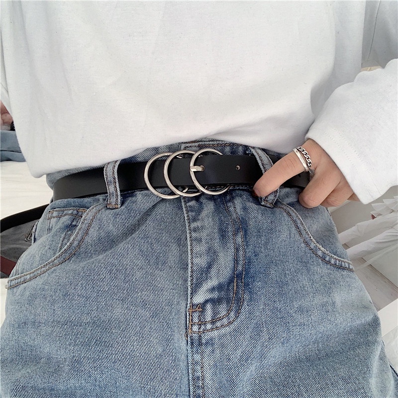 Thắt Lưng Mỏng Khóa Tròn 3 Vòng Thiết Kế Đơn Giản Thời Trang Cho Nữ