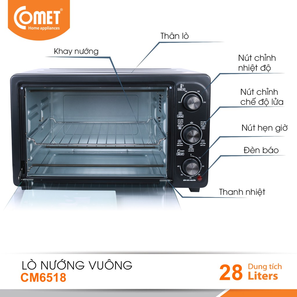 [Mã ELHADEV giảm 4% đơn 300K] Lò nướng điện đa năng 28L Comet CM6518