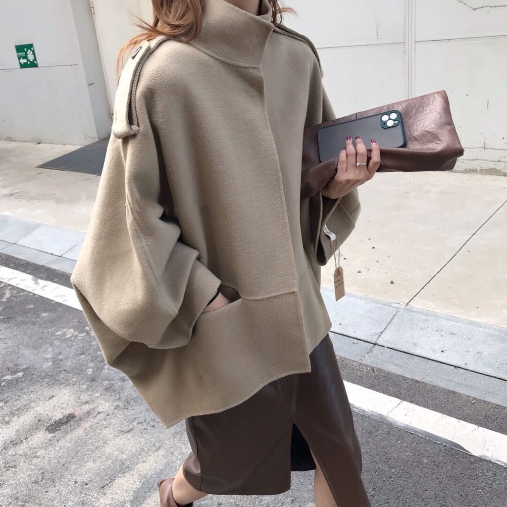 👗👗Áo khoác len cánh dơi cổ đứng dáng rộng màu trơn phong cách Retro Pháp | BigBuy360 - bigbuy360.vn