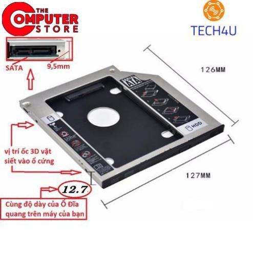 Khay Ổ Cứng Caddy Bay HDD SSD SATA 3 9.5mm / 12.7mm ( Mỏng ) Lắp Ổ Cứng Thứ 2 cho Laptop - chất liệu Nhôm