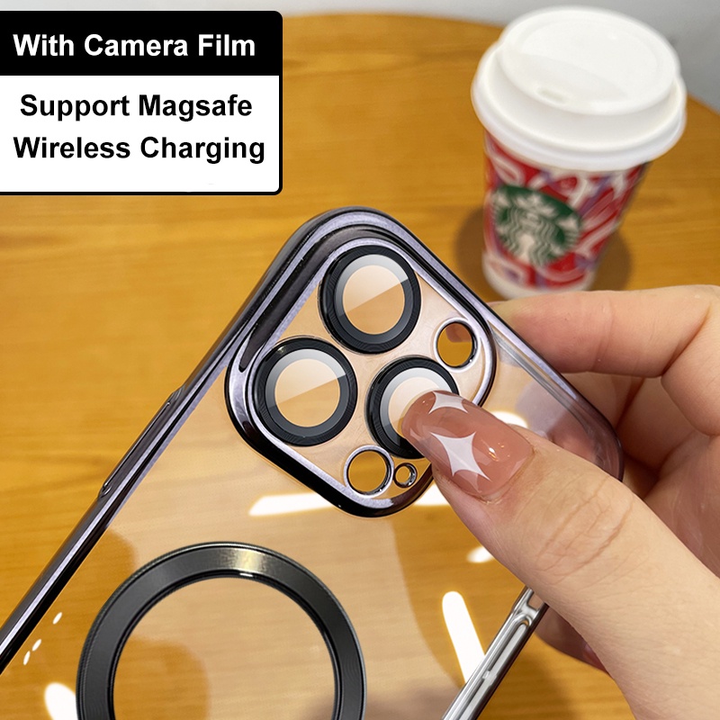 Ốp Điện Thoại Dẻo Trong Suốt Mạ Màu Sang Trọng Kèm Giá Đỡ Từ Tính Cho IPhone 13 Pro 12 Mini 11 Pro Max