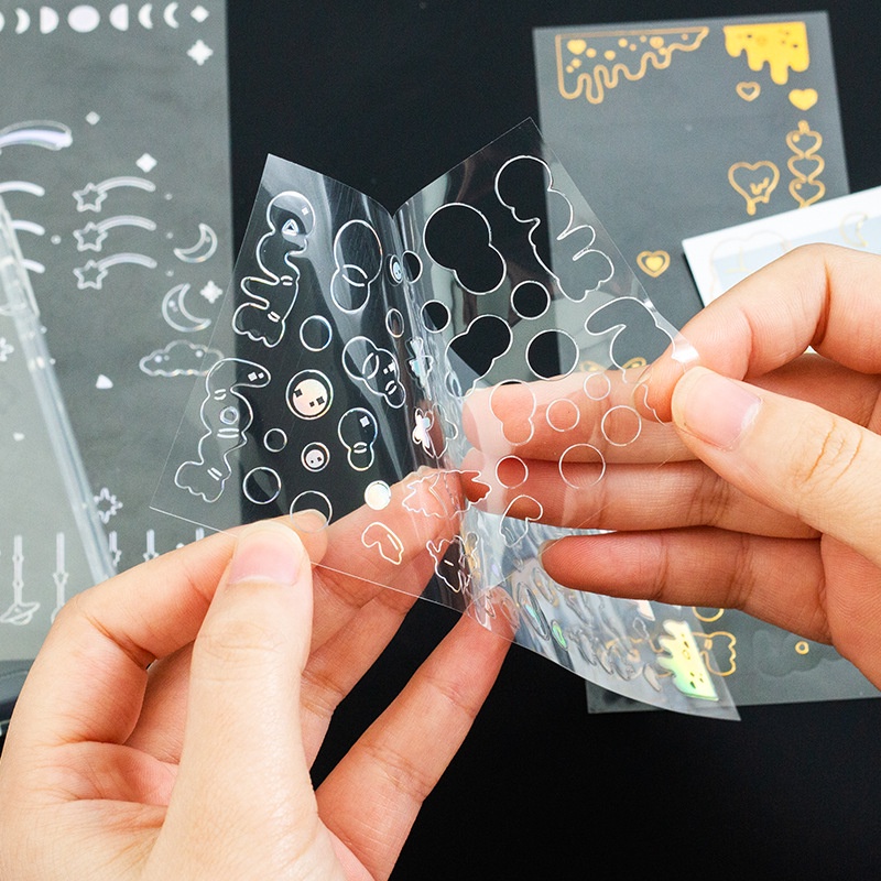 Hình dán PVC màu vàng/bạc chống thấm nước dùng để trang trí sổ tay DIY đẹp mắt