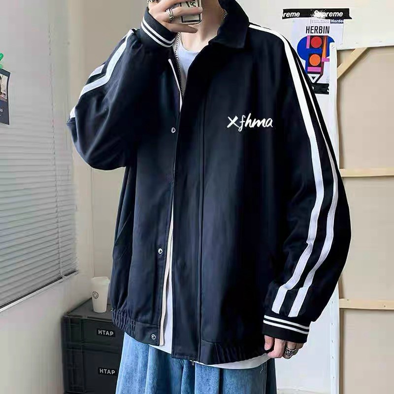 Áo Khoác Kaki Nam 2 Lớp Phối Sọc Tay Logo Cao Cấp Form Rộng Chuẩn Men Siêu Hot NEW UNISEX