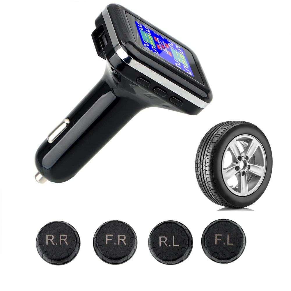 Thiết bị cảnh báo áp suất lốp xe hơi với 4 cảm biến TPMS và màn hình LCD tiện lợi dễ quan sát