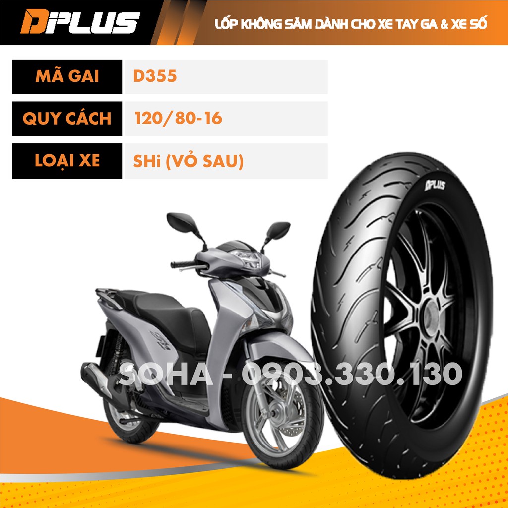Vỏ/Lốp Sau Xe Honda SH (Không Ruột) 120/80-16 - D355 DPLUS