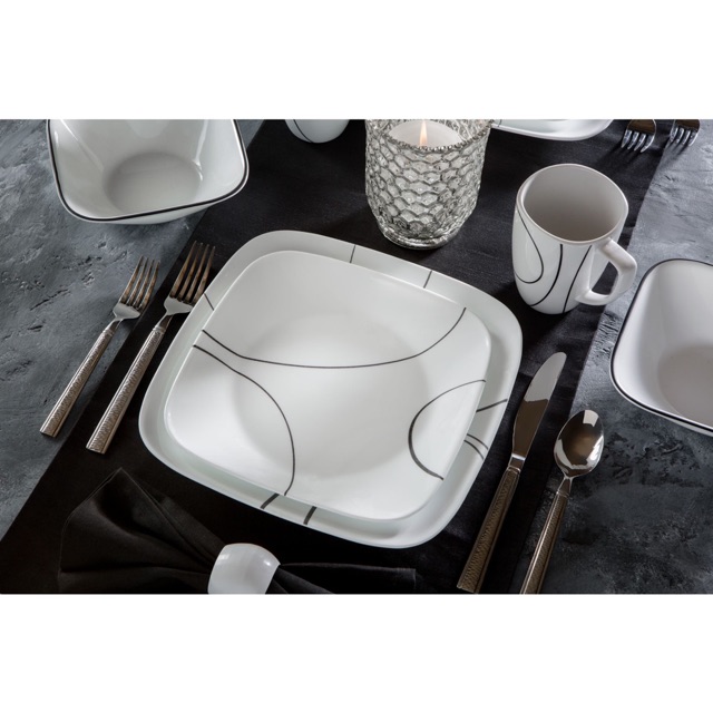 Dĩa Thủy Tinh Mỹ Vuông Simple Lines Corelle 2211-2213 (23cm–26.5cm)