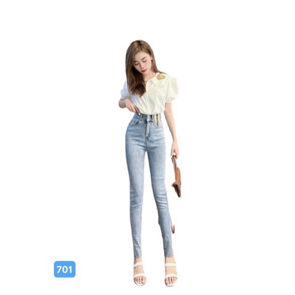 Quần jean nữ màu xanh lưng cao ôm co giãn OBOKFASHION dễ phối đồ nữ tính thời trang cao cấp hàn quốc JN701