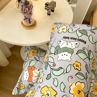 Bộ Drap & Chăn Phao Cotton Poly Gấu Hoa