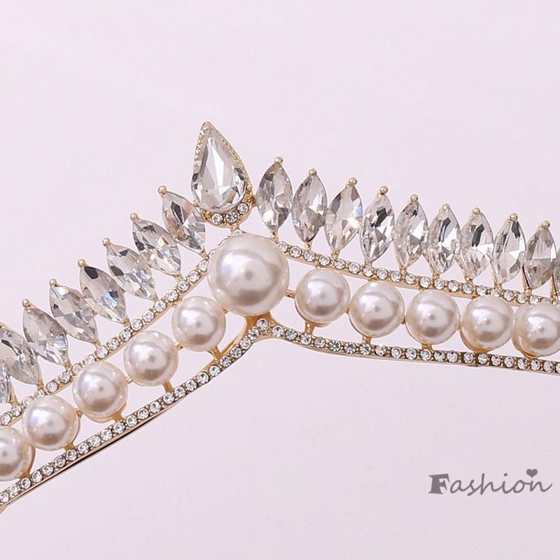 Vương Miện Cài Tóc Đính Ngọc Trai Nhân Tạo Đơn Giản Cho Cô Dâu