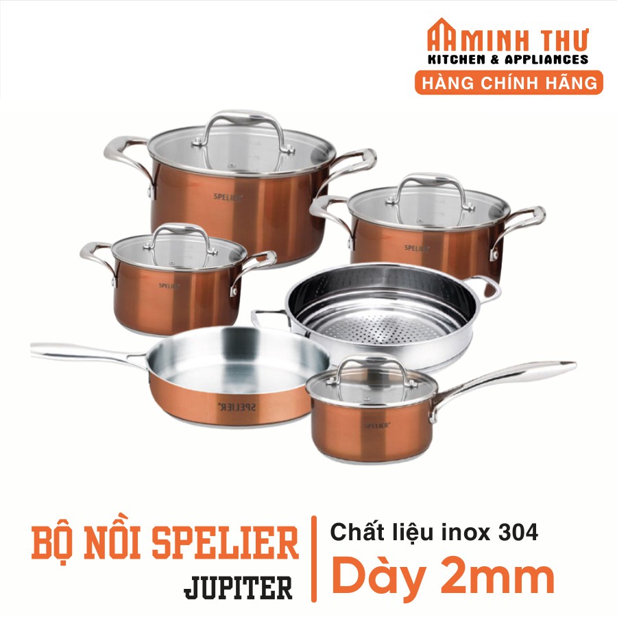 Bộ nồi 6 món Spelier Jupiter inox cao cấp bảo hành 2 năm, chính hãng từ Đức