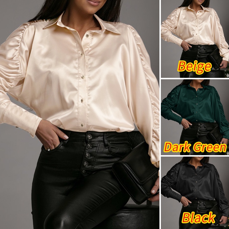 Áo sơ mi ZANZEA vải bóng màu trơn thời trang dành cho nữ