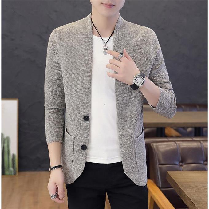 Áo khoác cardigan len mỏng màu trơn cổ đứng phối nút phong cách trẻ trung thời trang 2020 cho nam