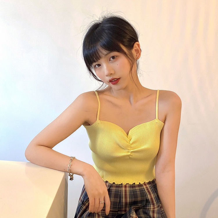 Áo Hai Dây Ngắn Mỏng Co Giãn Màu Trơn Thời Trang Mùa Hè Dành Cho Nữ