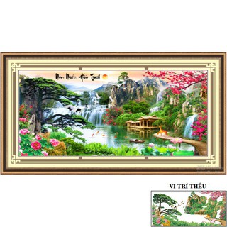 Tranh thêu chữ thập Phong Cảnh Non Nước Hữu Tình KT:120x60cm - 160x75cm( tranh tự thêu)