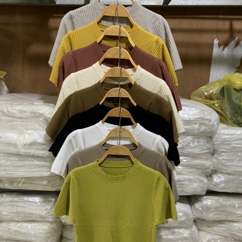 Áo len tăm cổ tròn tay cộc Áo thun tăm gân cao cấp 15 màu