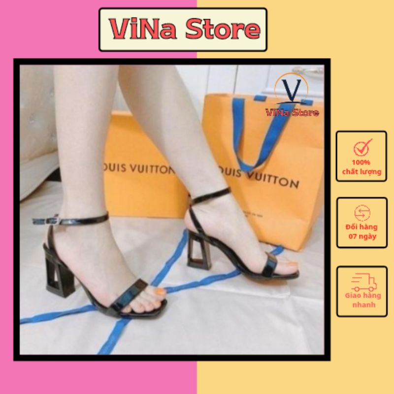 Giày Sandal Cao Gót Nữ 7P Quai Mảnh Gót Chữ A màu đen siêu hot cho học sinh mặc áo dài- mã GCA