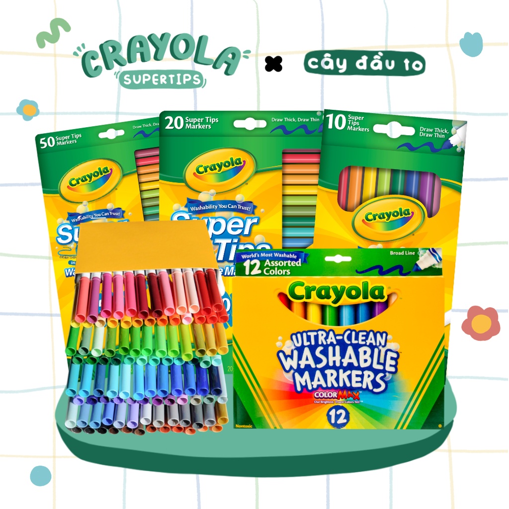 Bộ Bút Lông Nhiều Màu Crayola Super Tips Mỹ Cây Đầu To