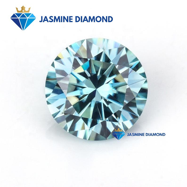 (Size từ 8-10.5 ly) Kim cương nhân tạo Mỹ Moissanite giác cắt tròn màu xanh ngọc