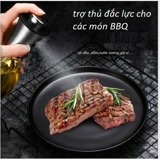 Bình xịt dầu thủy tinh 200ml nắp inox dùng cho nồi chiên không dầu và BBQ