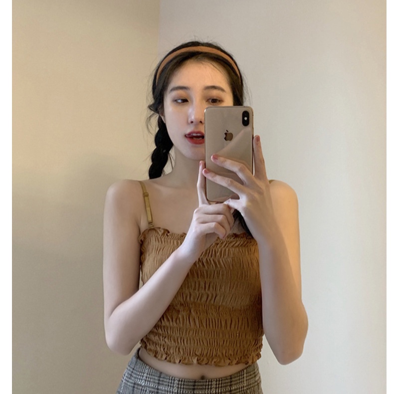 Áo Bra Nữ Áo Lót Ống Ngắn Ôm Dáng Xếp Ly Kiểu Hồng Kông Cổ Điển Dễ Thương Cho Nữ Mặc Ngoài Trời Hyuna Influencer ins