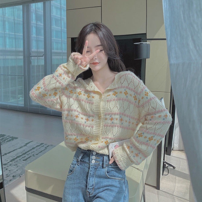 Áo Cardigan dệt kim mỏng mềm mại họa tiết kẻ sọc thời trang mùa thu