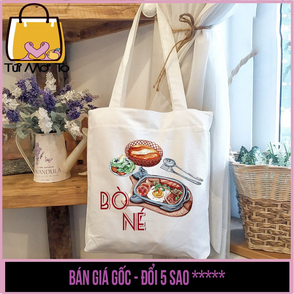 Túi tote, túi vải canvas, có khóa kéo in hình ẩm thực, các món ăn đặc sắc - Săn Nón Đẹp