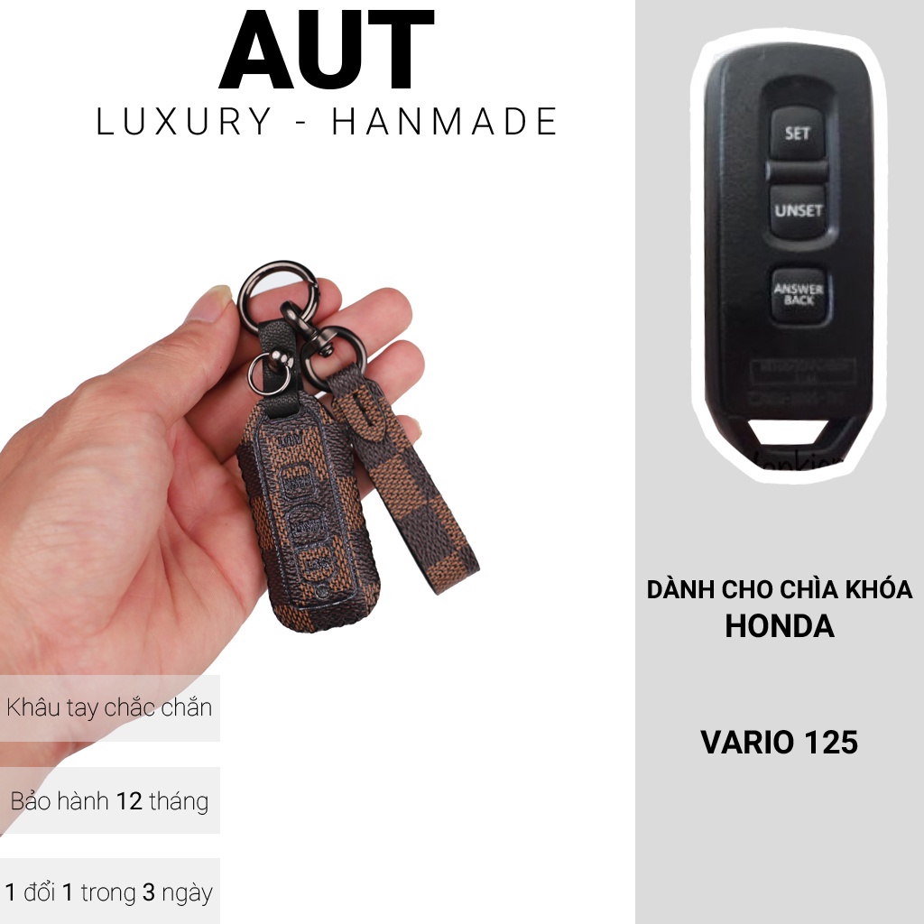Bao da chìa khóa smartkey Honda Vario 125 - 3 nút bấm, khâu tay, móc tròn, nhiều mẫu.
