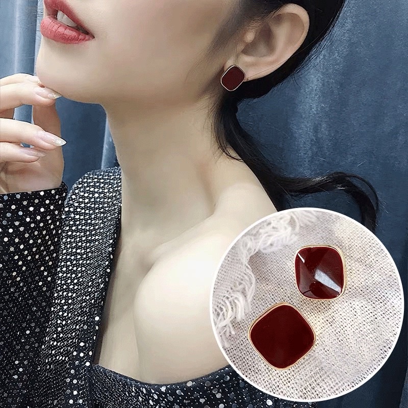 Bông Tai Khuyên Tai Nữ Phong Cách Retro Hình Vuông Nhiều Màu Sắc Đơn Giản Đẹp Ring House