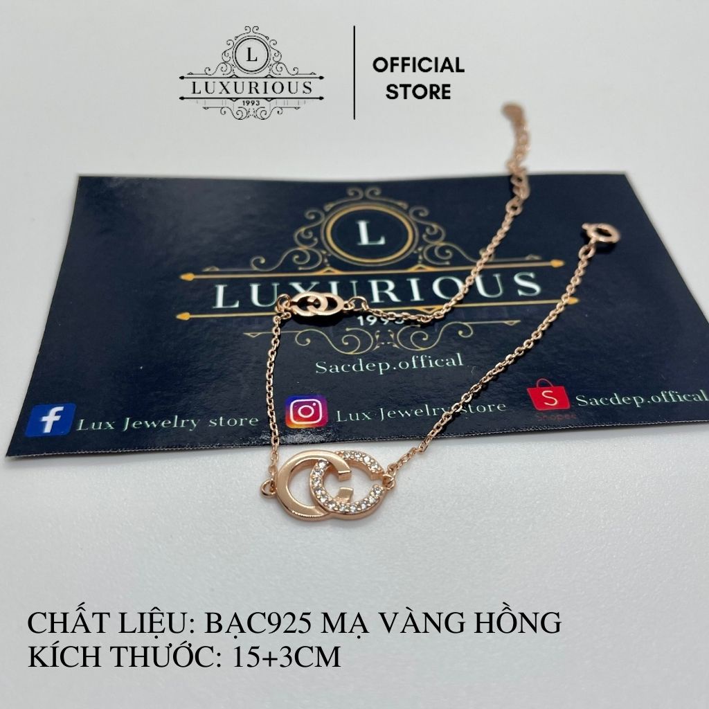 Vòng tay bạc mạ vàng 14k Lux Jewelry, lắc tay mặt chữ CC đính đá – LUXJ910