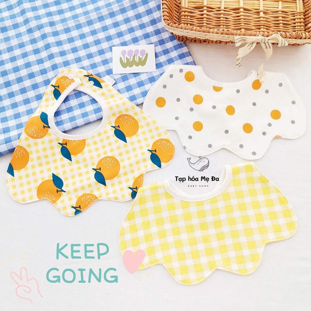 Combo 3 yếm cổ tròn kiểu rẻ quạt cho bé ăn dặm 100% cotton có lớp chống thấm an toàn mềm mại nhiều mẫu hoa tiết đáng yêu
