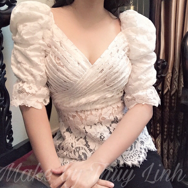 Áo ren tay bồng make by Thuỳ Linh