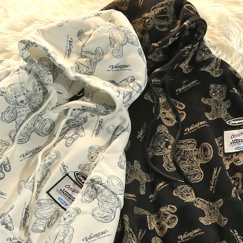 Áo hoodie form rộng in hình gấu thời trang thu đông cho nam nữ