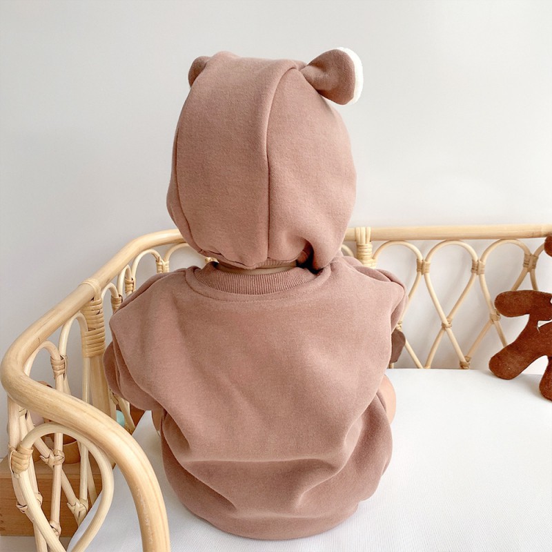 Set đồ liền thân kèm mũ hình tai gấu dễ thương cho bé 0-2 tuổi