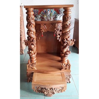 Bàn thờ thần tài ông địa Rồng Cuộn Gỗ Gõ Đỏ
