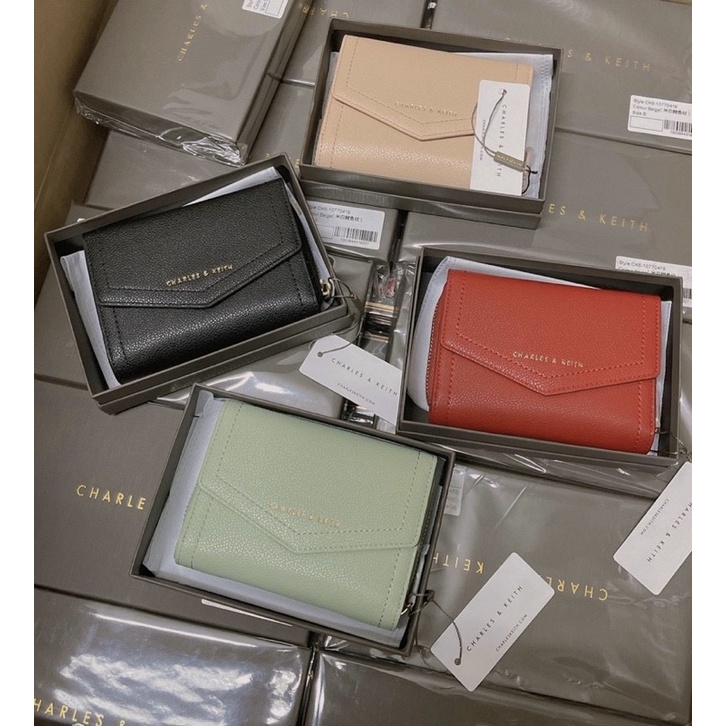 Ví gập CnK bì thư cúc bấm khoá kéo nhiều ngăn size trung 14cm fullbox