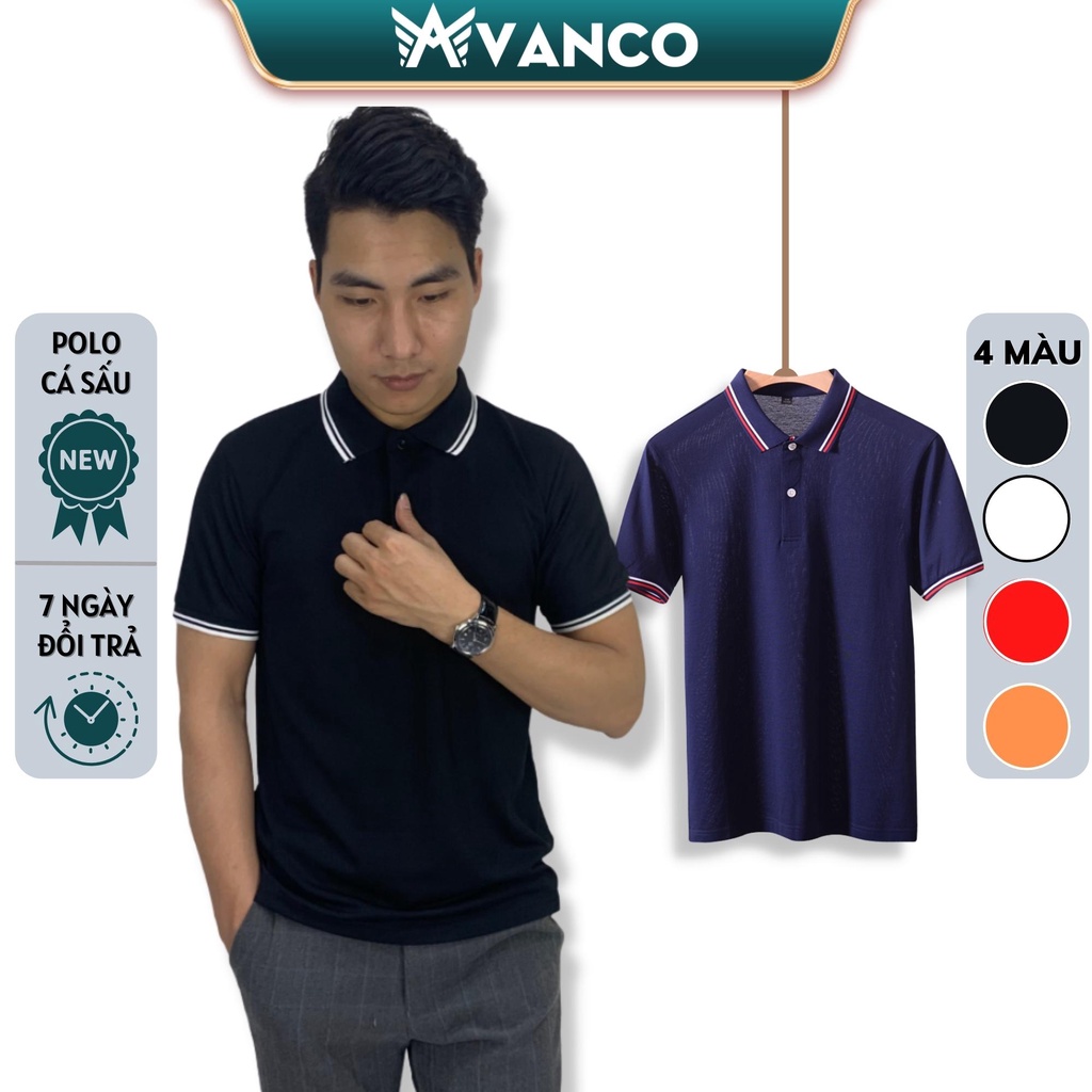 Áo polo nam thể thao trơn phối viền cổ và tay chất vải cá sấu Full size 90kg AVANCO